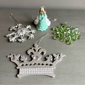 Snowflake, Princess, Crown Christmas Holiday Ornaments Bundle of 4